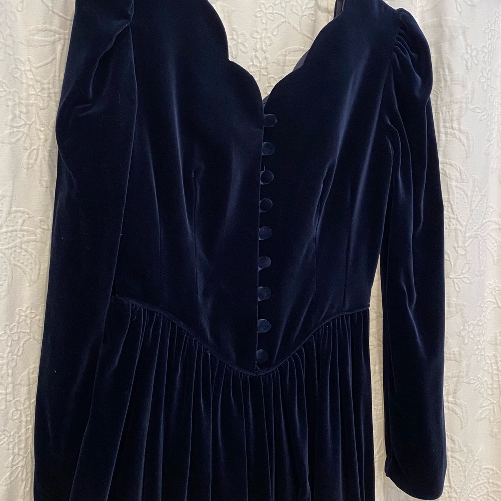 Beautiful Blue Velvet - Laura Ashley Full Length Dress Size 8 - Picture 9 of 13